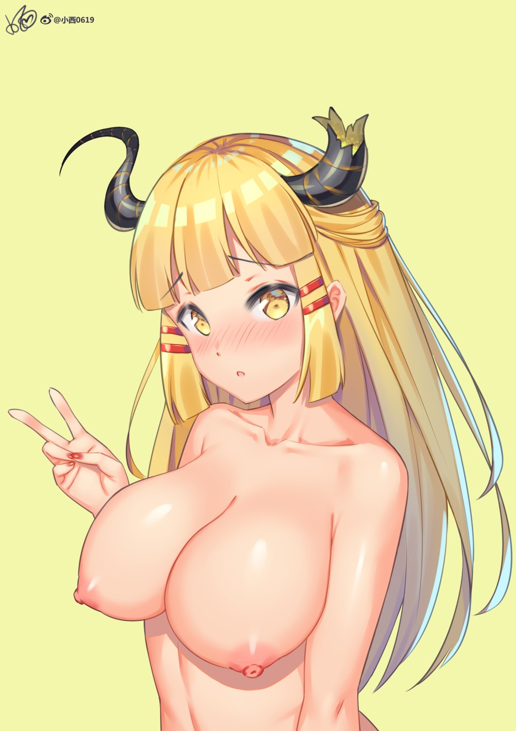 horns konishi_(565112307) nipples topless