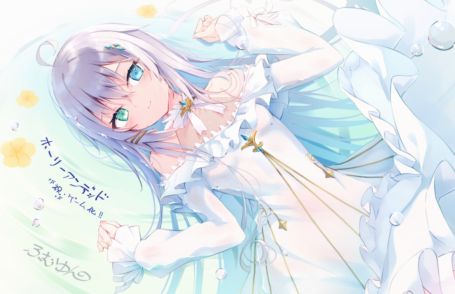 dress heterochromia holy_undead humuyun no_bra see_through skirt_lift