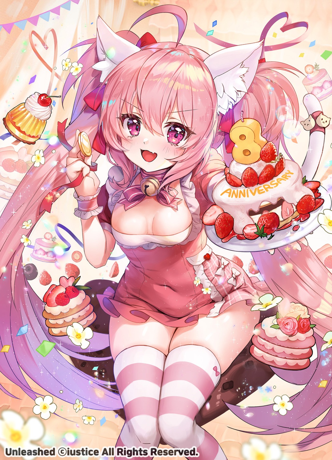 animal_ears apple_caramel dress nekomimi no_bra tail thighhighs unleashed