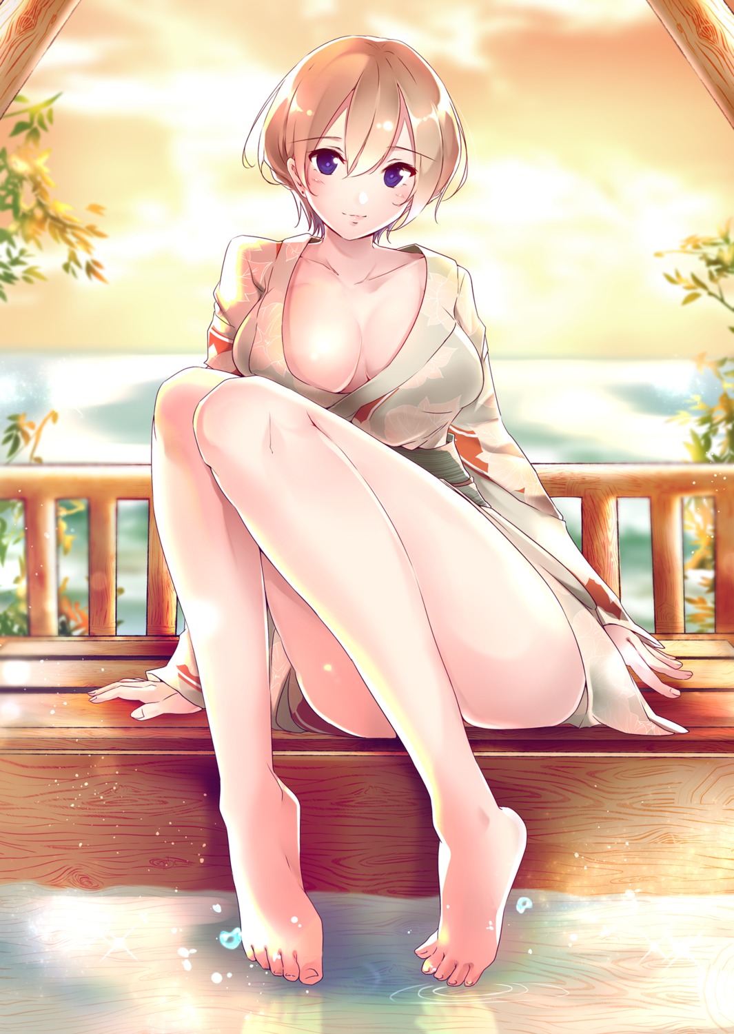 cleavage feet no_bra open_shirt shi-2 yukata