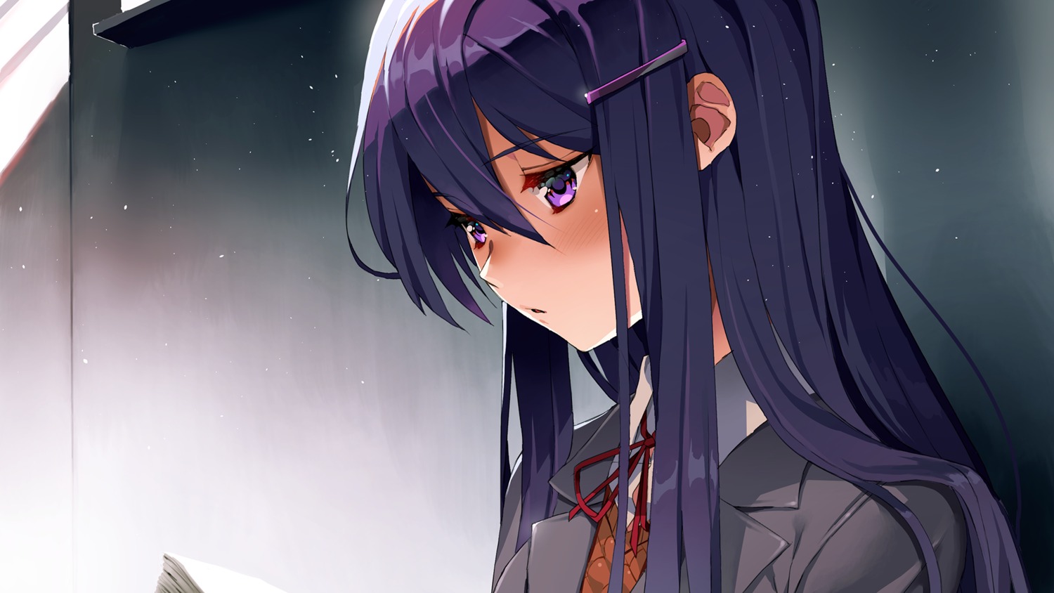 doki_doki_literature_club! satchely seifuku wallpaper yuri_(doki_doki_literature_club!)