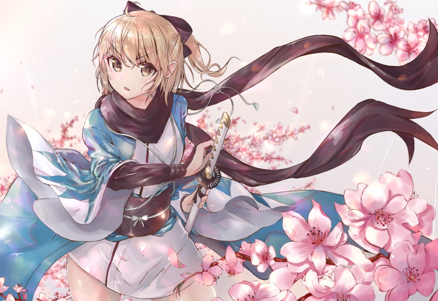 fate/grand_order japanese_clothes okita_souji_(fate) sword tomose_toiro