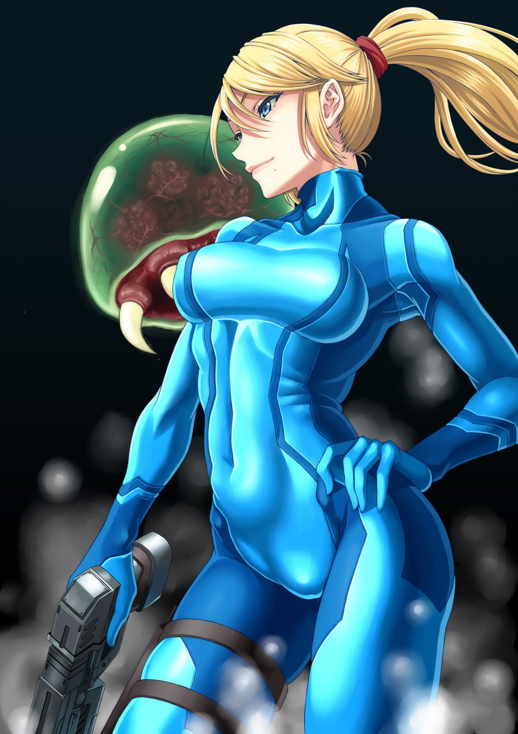 bodysuit erect_nipples gun metroid monster samus_aran shunzou