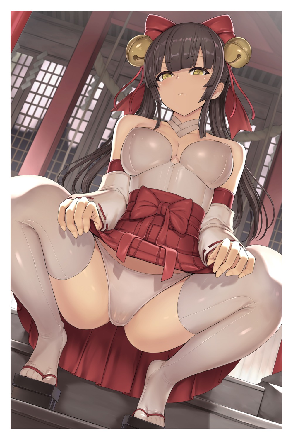 hakaba miko pantsu skirt_lift thighhighs