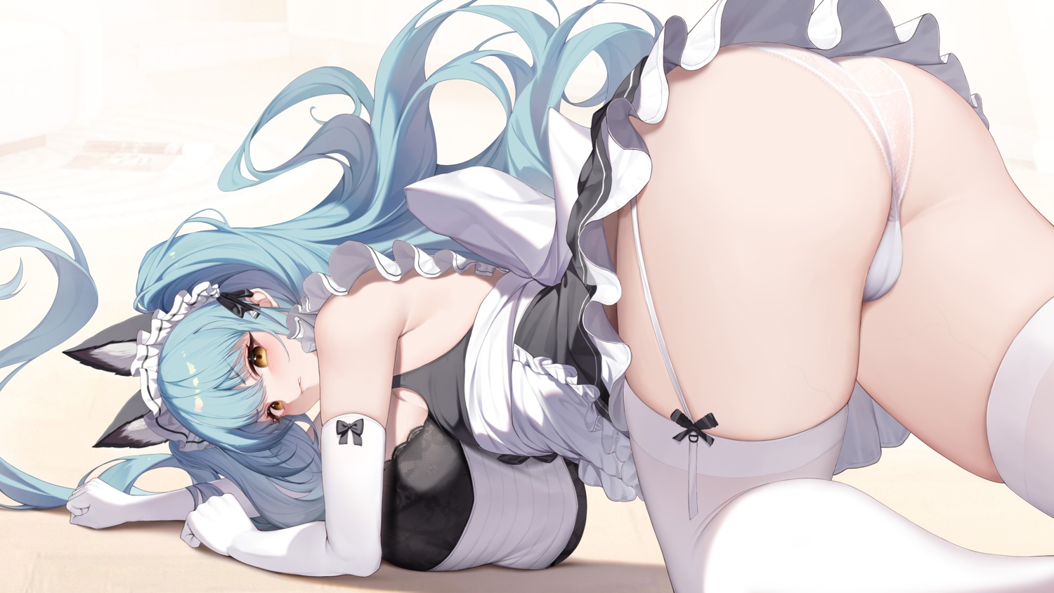 animal_ears cameltoe goddess_of_victory:_nikke kanon_(sinto) maid pantsu privaty skirt_lift stockings thighhighs