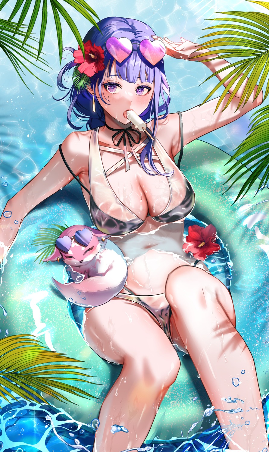 anzu0130 bikini genshin_impact megane raiden_shogun see_through swimsuits thong wet