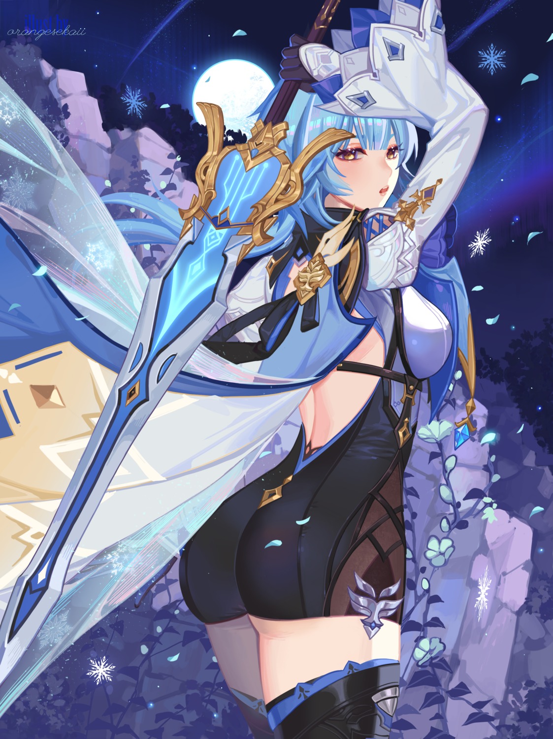 ass eula genshin_impact no_bra orange_sekaii sword thighhighs