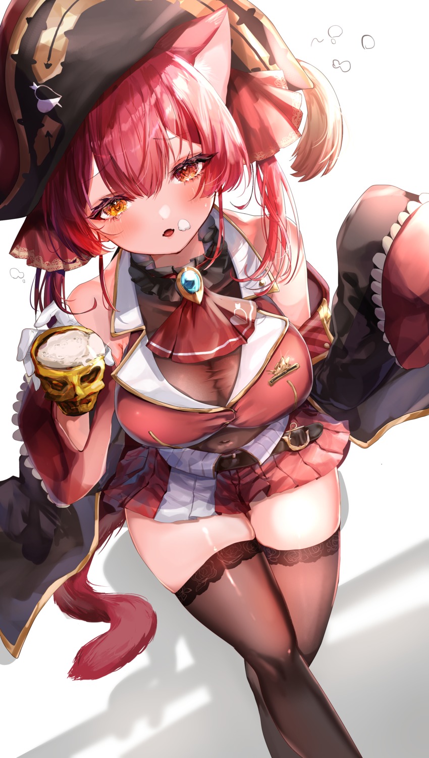 animal_ears heterochromia hololive houshou_marine momongapoketto nekomimi pirate tail thighhighs