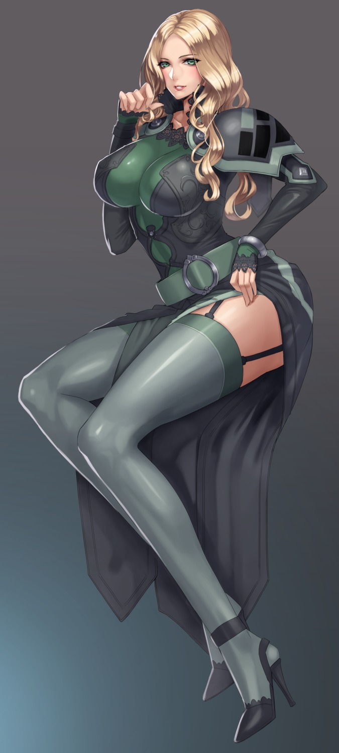 armor bodysuit border_break damegane heels stockings thighhighs