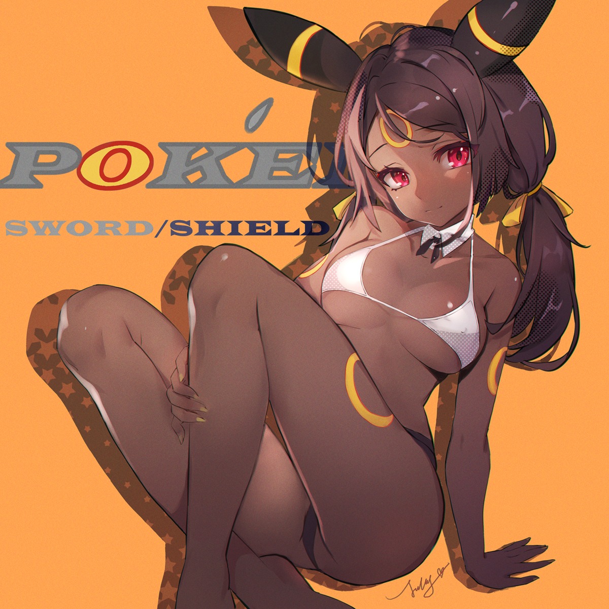 animal_ears anthropomorphization bikini jiujiuyatou_(yayanzz) pokemon pokemon_sword_and_shield swimsuits tattoo thong umbreon