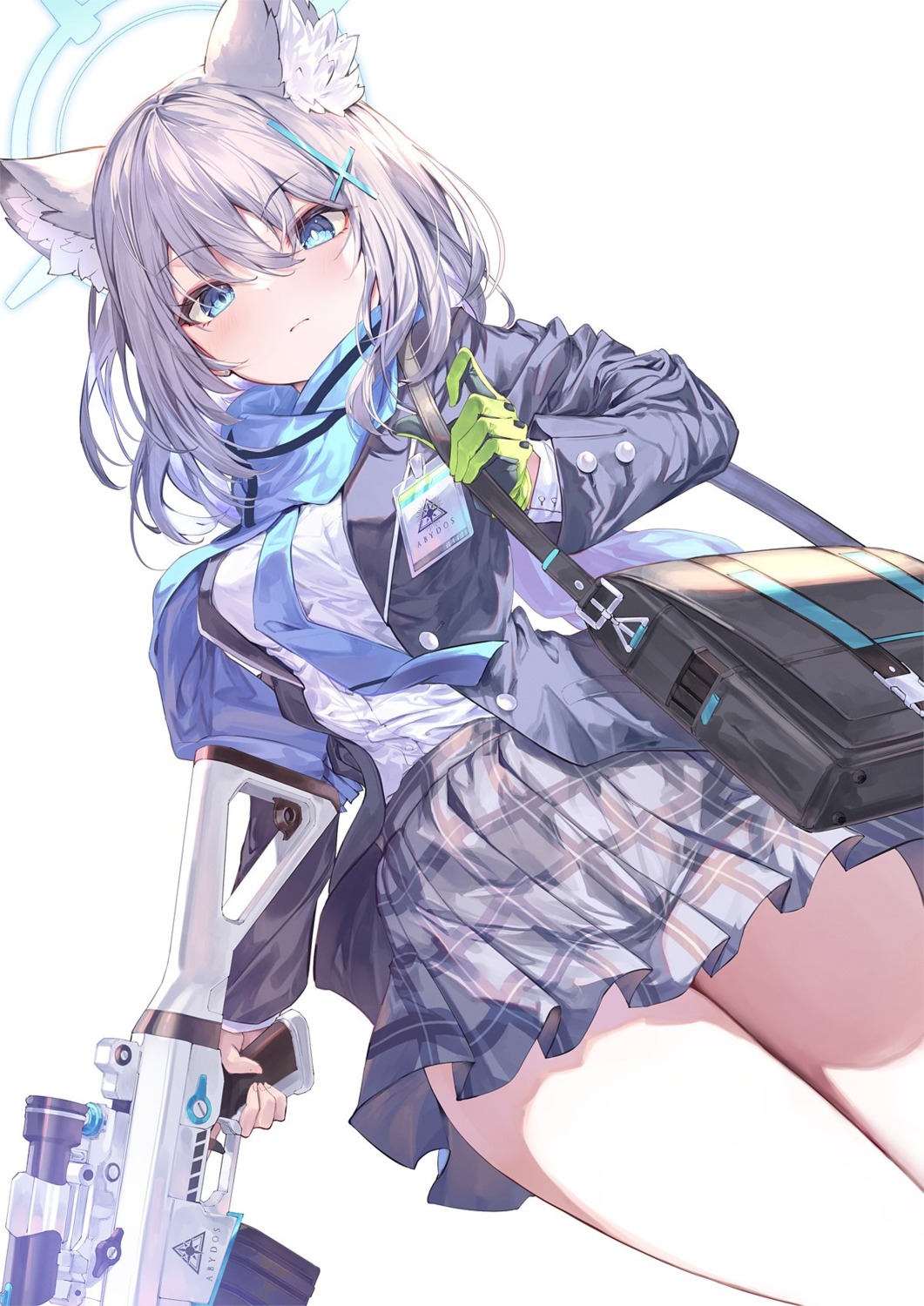 animal_ears blue_archive fal_maro gun halo nekomimi seifuku skirt_lift sunaookami_shiroko