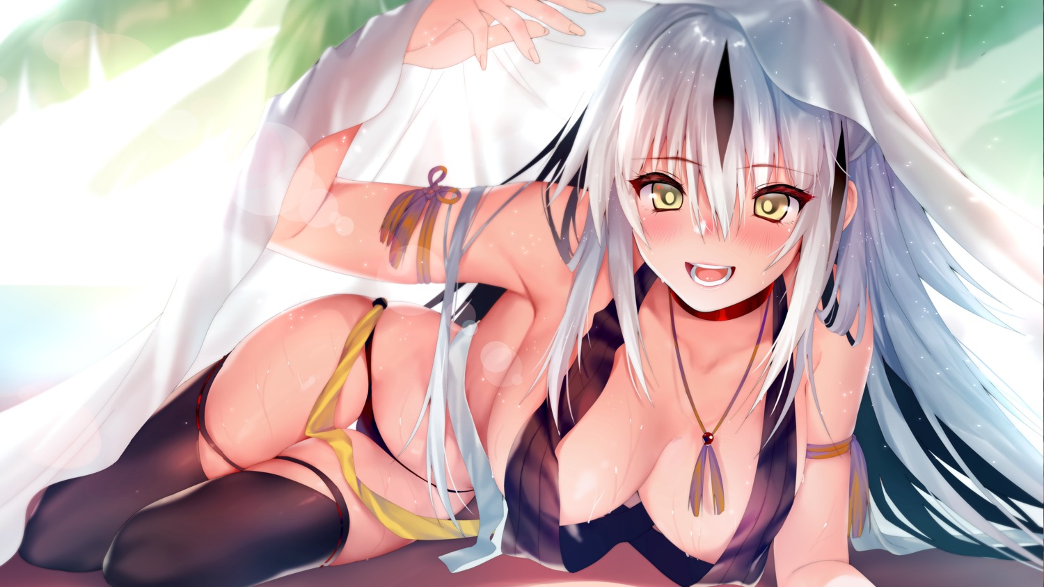 fate/grand_order nagao_kagetora_(fate) no_bra pantsu thighhighs wallpaper wet xin