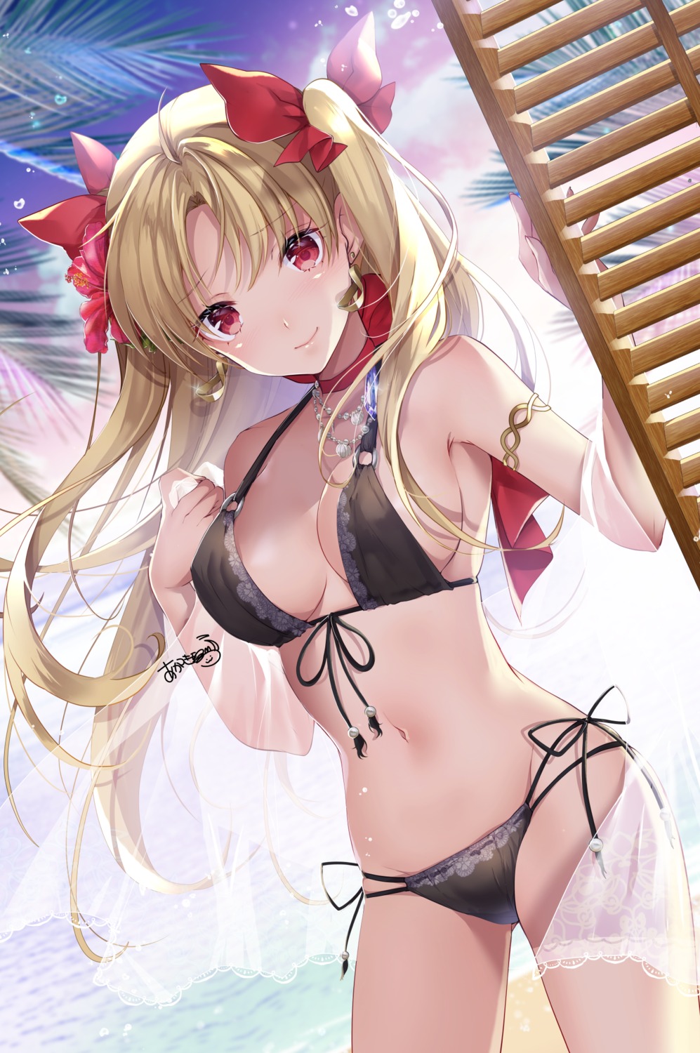 akatsuki_hijiri bikini ereshkigal_(fate/grand_order) fate/grand_order open_shirt see_through swimsuits undressing