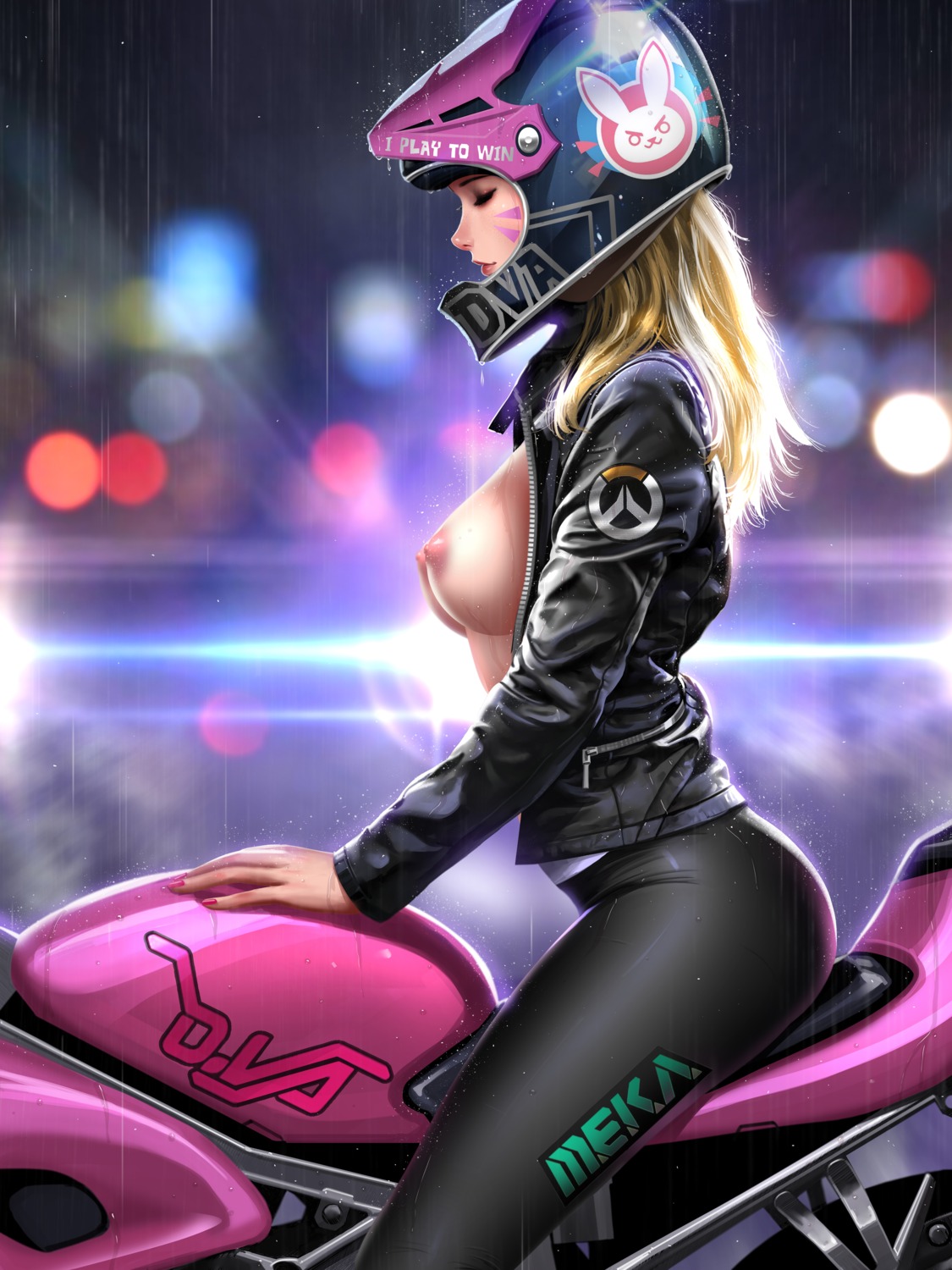 breasts d.va liang_xing nipples no_bra open_shirt overwatch pantyhose wet