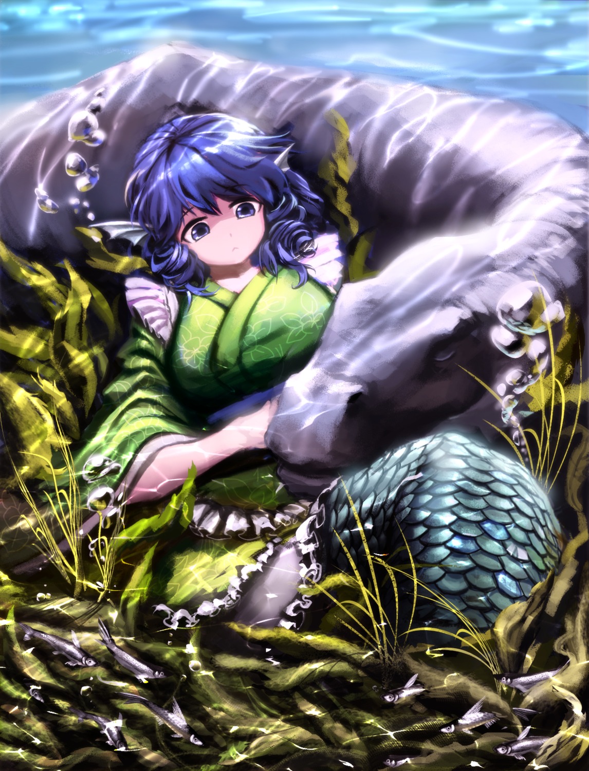 animal_ears hijiwryyyyy japanese_clothes mermaid monster_girl touhou wakasagihime