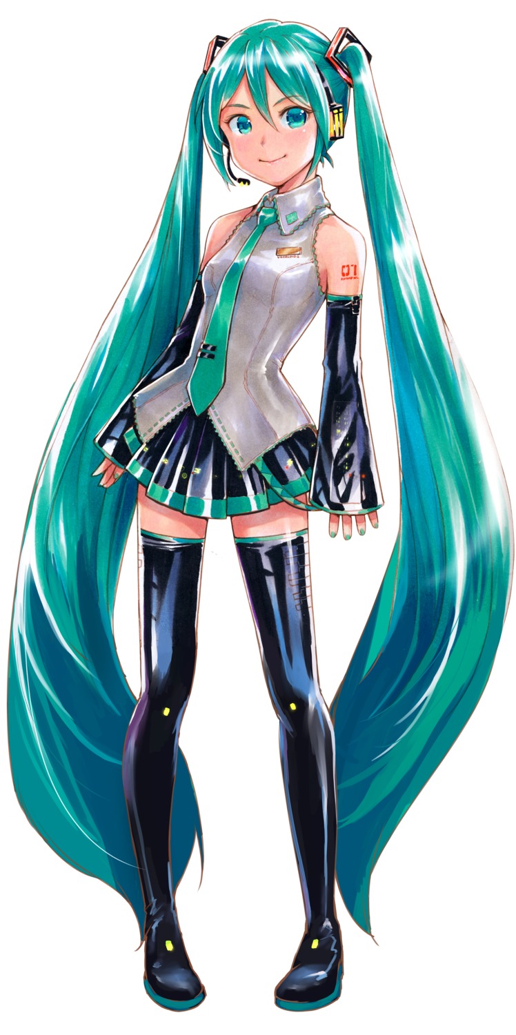 hatsune_miku headphones mayo_riyo tattoo thighhighs vocaloid