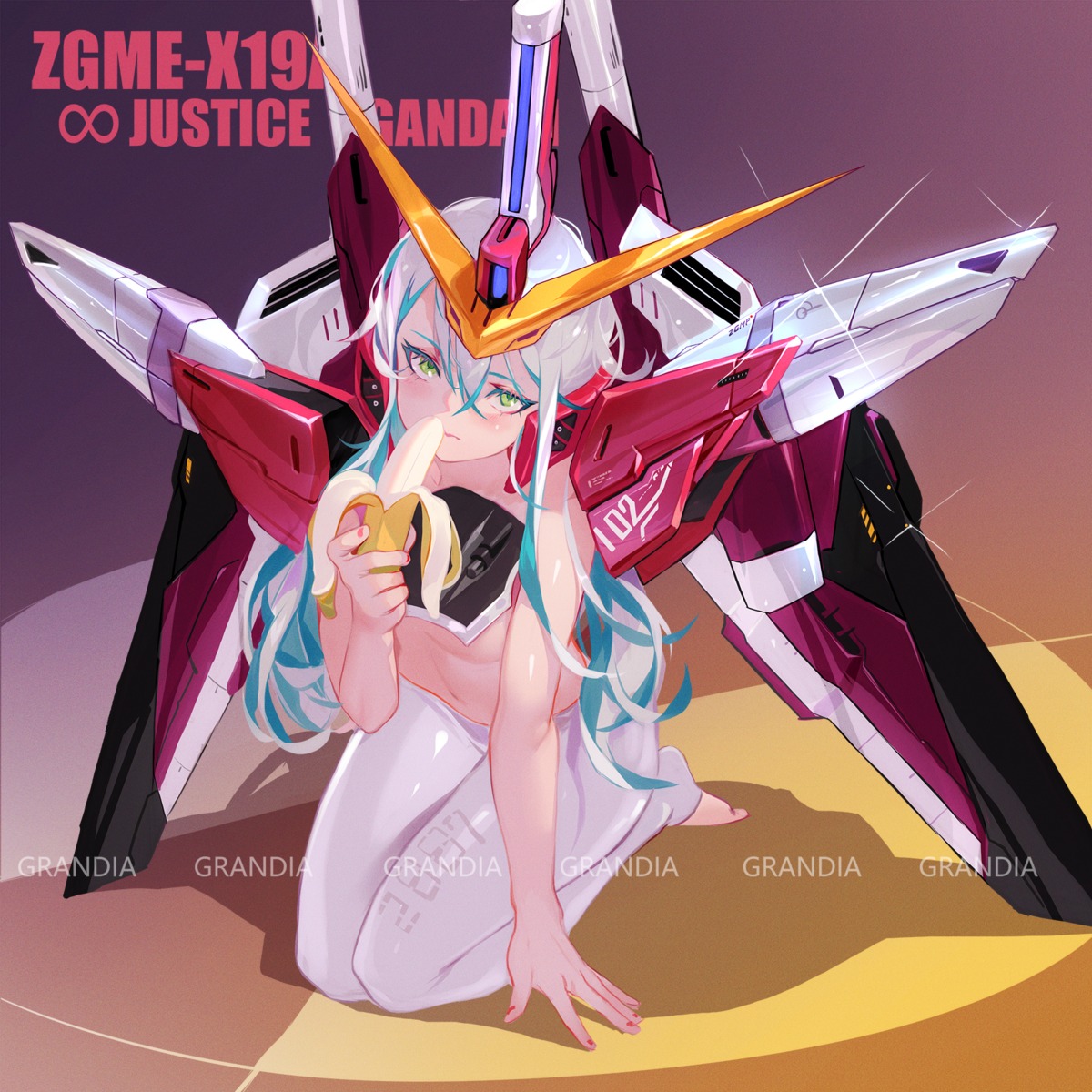 anthropomorphization grandia_lee gundam gundam_seed justice_gundam mecha_musume no_bra pantyhose