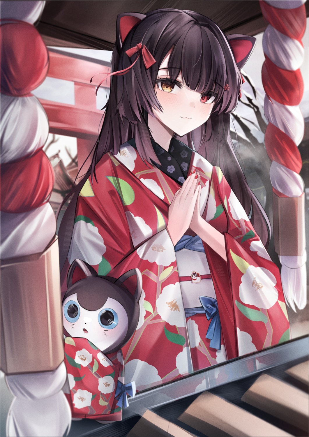 animal_ears heterochromia hyoukyato inui_toko inumimi kimono nijisanji