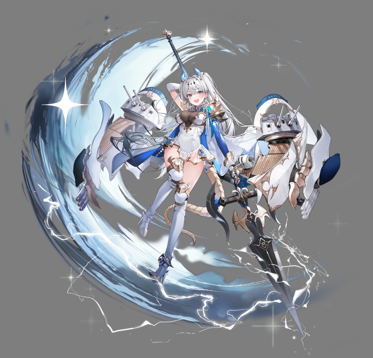 armor azur_lane dress heels horns lentain suffren_(azur_lane) thighhighs transparent_png weapon