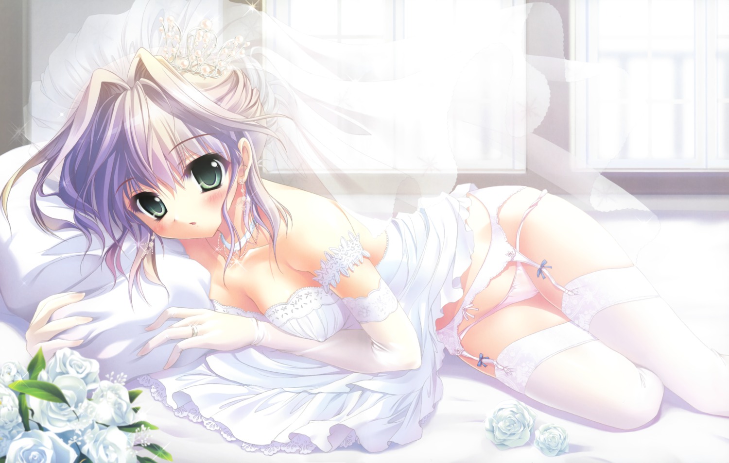 dress erect_nipples fixed garter_belt hisuitei izumi_tsubasu no_bra pantsu skirt_lift stockings thighhighs wedding_dress