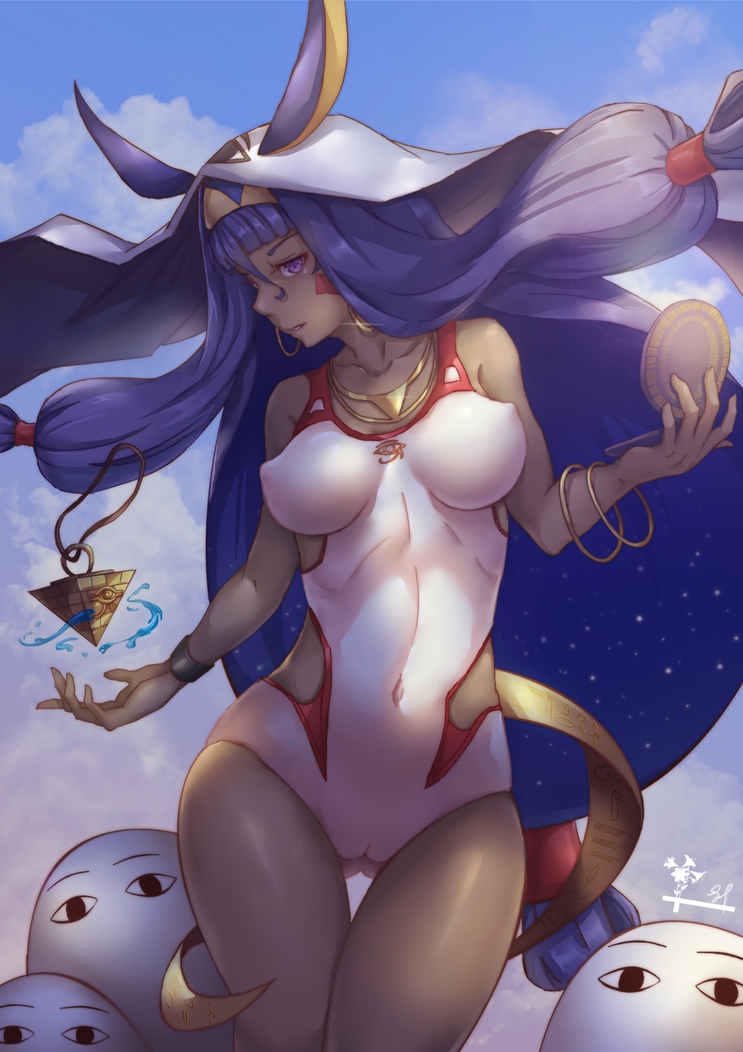 animal_ears bunny_ears cameltoe erect_nipples fate/grand_order medjed nitocris_(fate/grand_order) swimsuits yuureiko