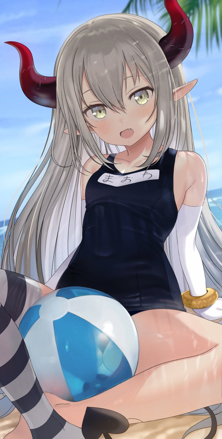 emma_august horns nijisanji pointy_ears seicoh swimsuits tail thighhighs