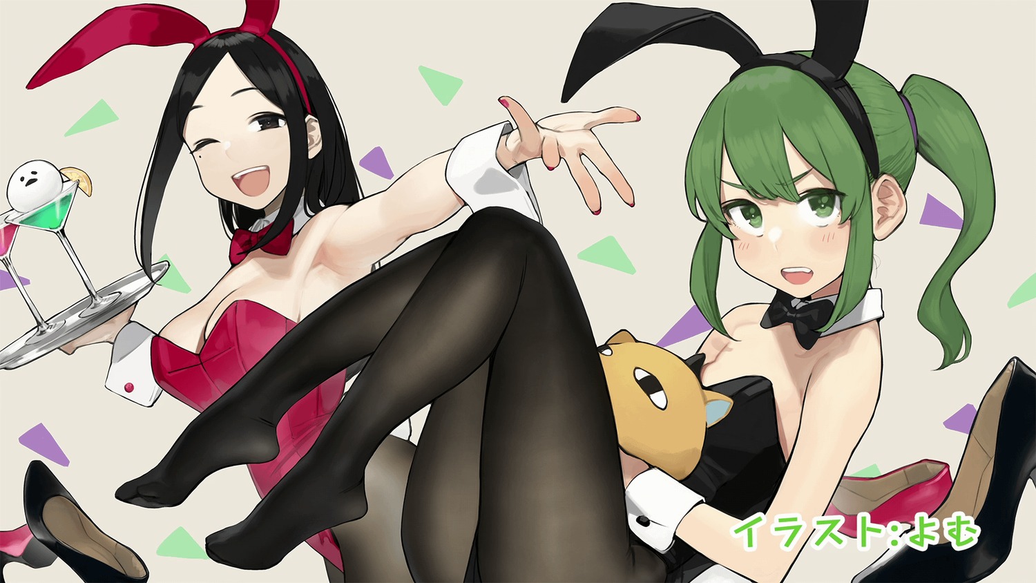 animal_ears bunny_ears bunny_girl crossover endcard ganbare_douki-chan igarashi_futaba kouhai-chan_(ganbare_douki-chan) no_bra pantyhose senpai_ga_uzai_kouhai_no_hanashi tail yom