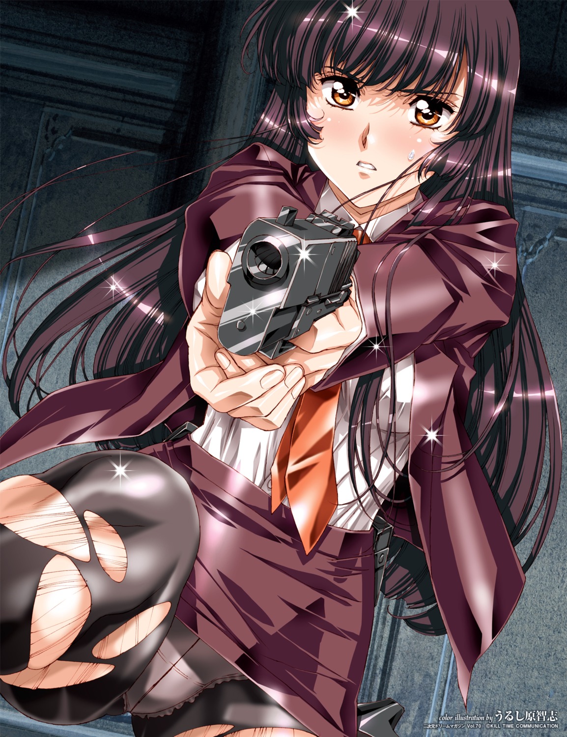 business_suit gun pantsu pantyhose torn_clothes urushihara_satoshi