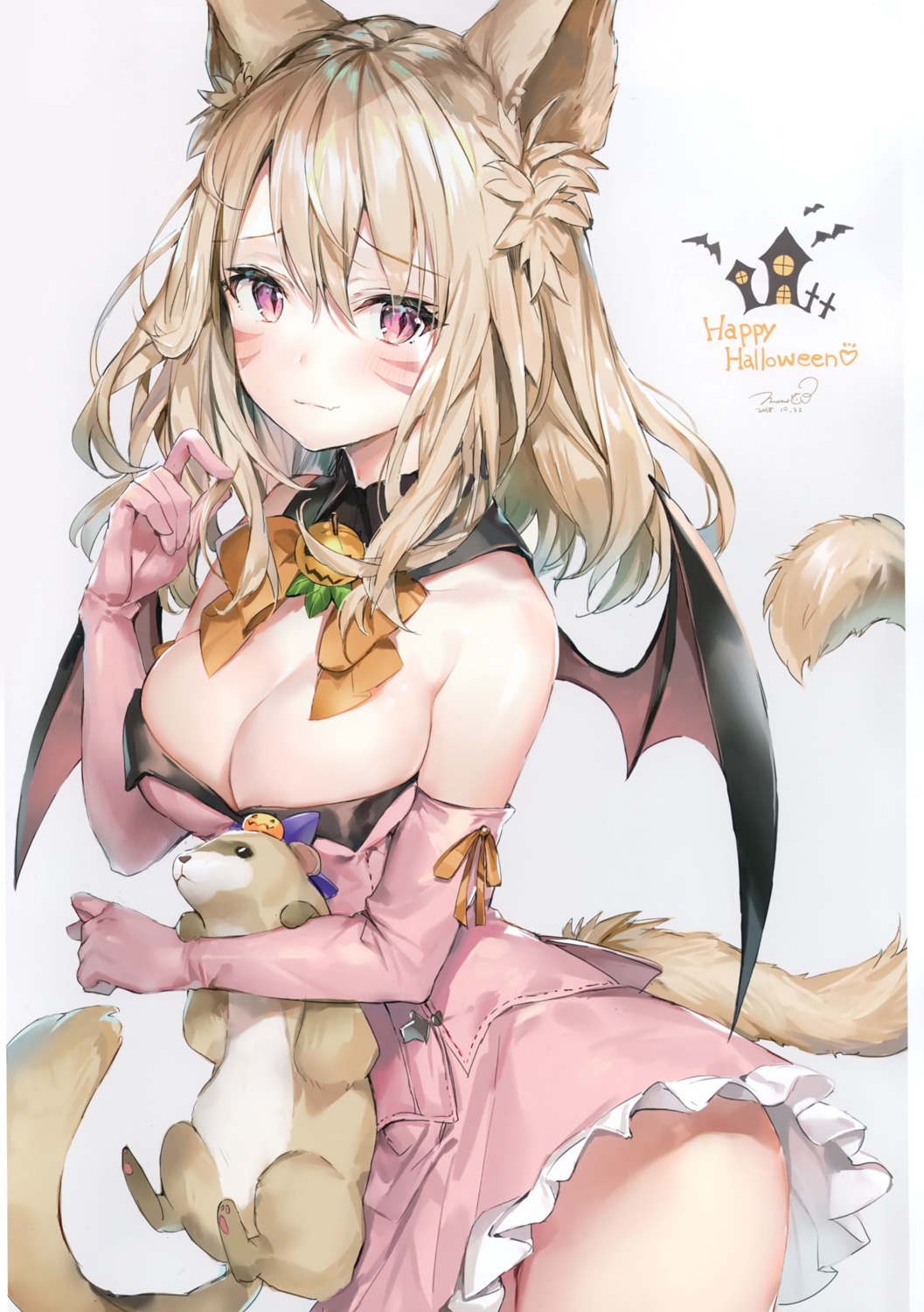 animal_ears dress final_fantasy final_fantasy_xiv halloween momoko_(momopoco) sashimi_necoya skirt_lift tail wings