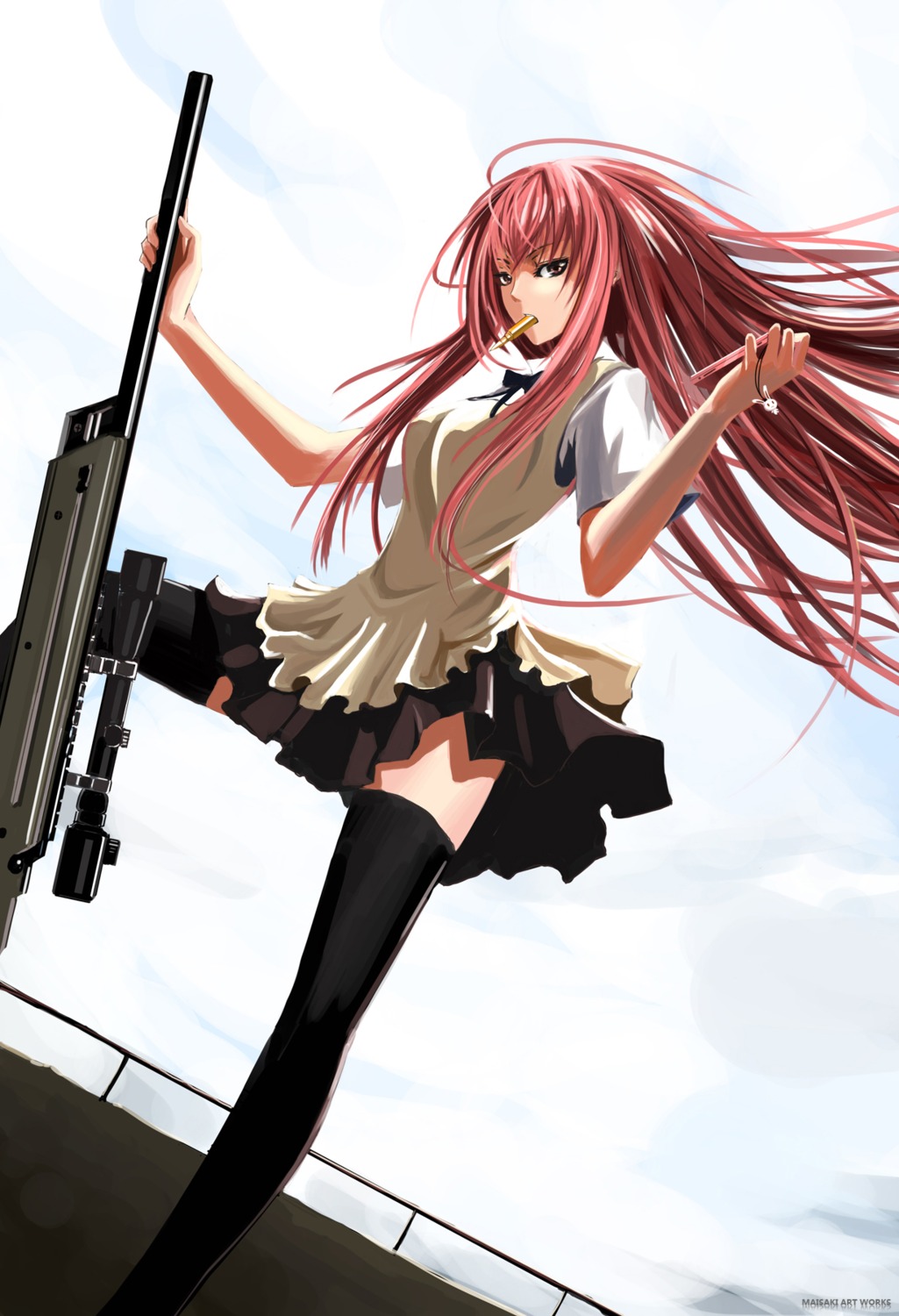 gun maisaki seifuku takanashi_souta thighhighs trap working!!