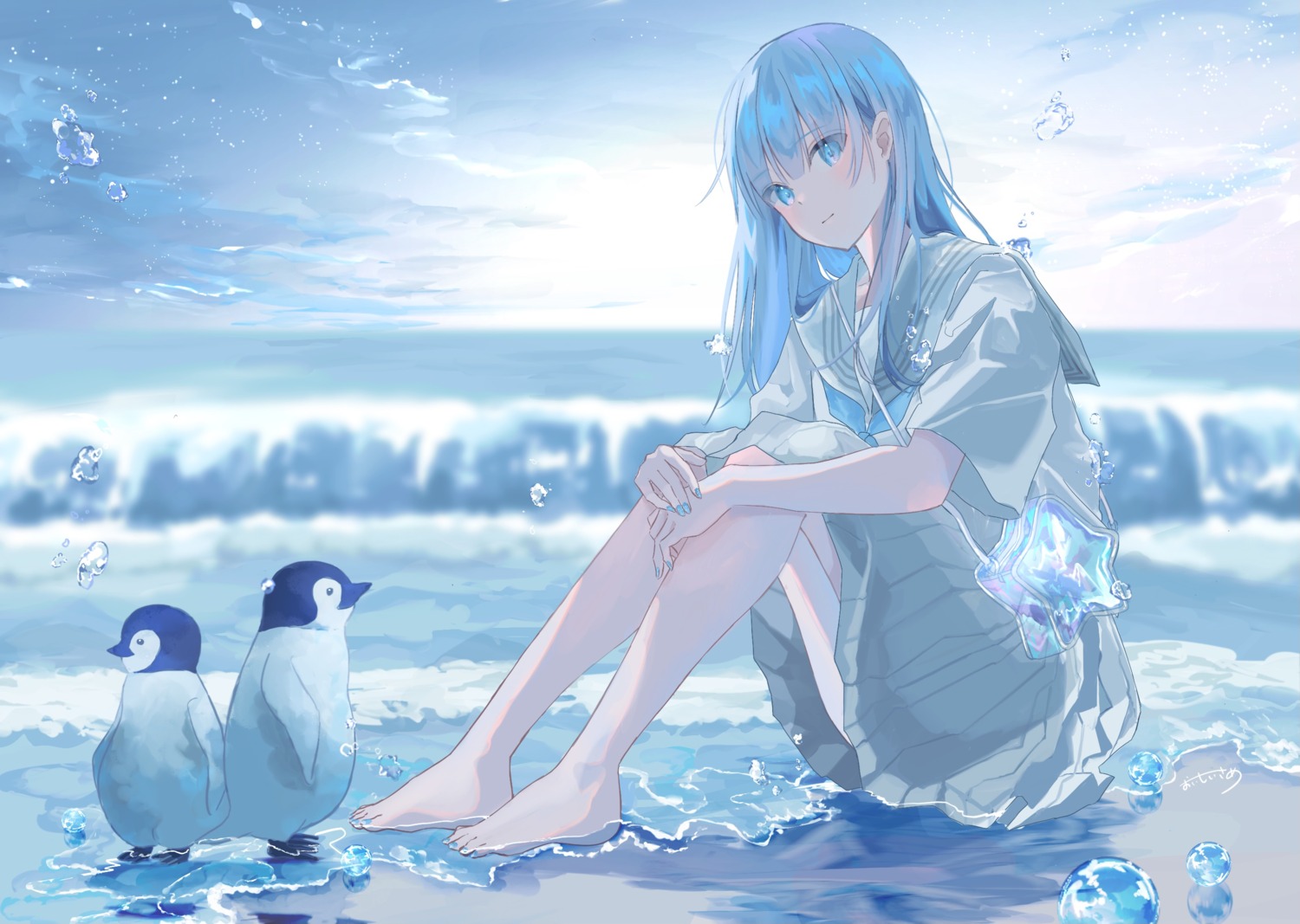 feet penguin seifuku skirt_lift sutera_sea wet