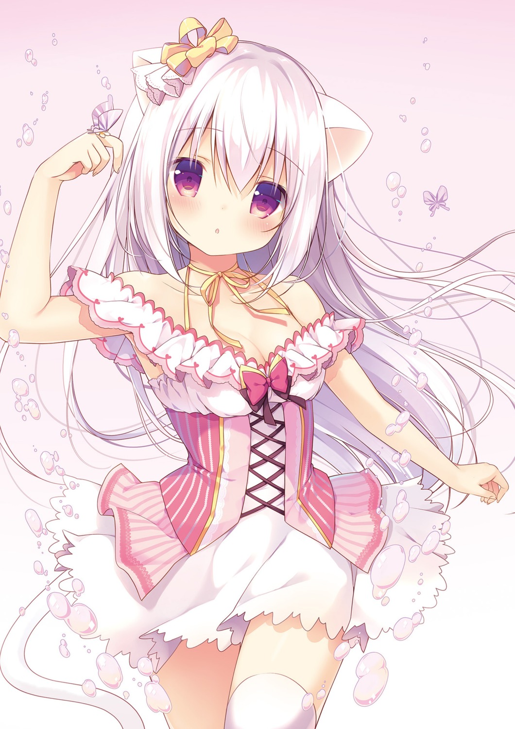 animal_ears canvas+garden cleavage dress inae_koron miyasaka_naco nekomimi tail thighhighs