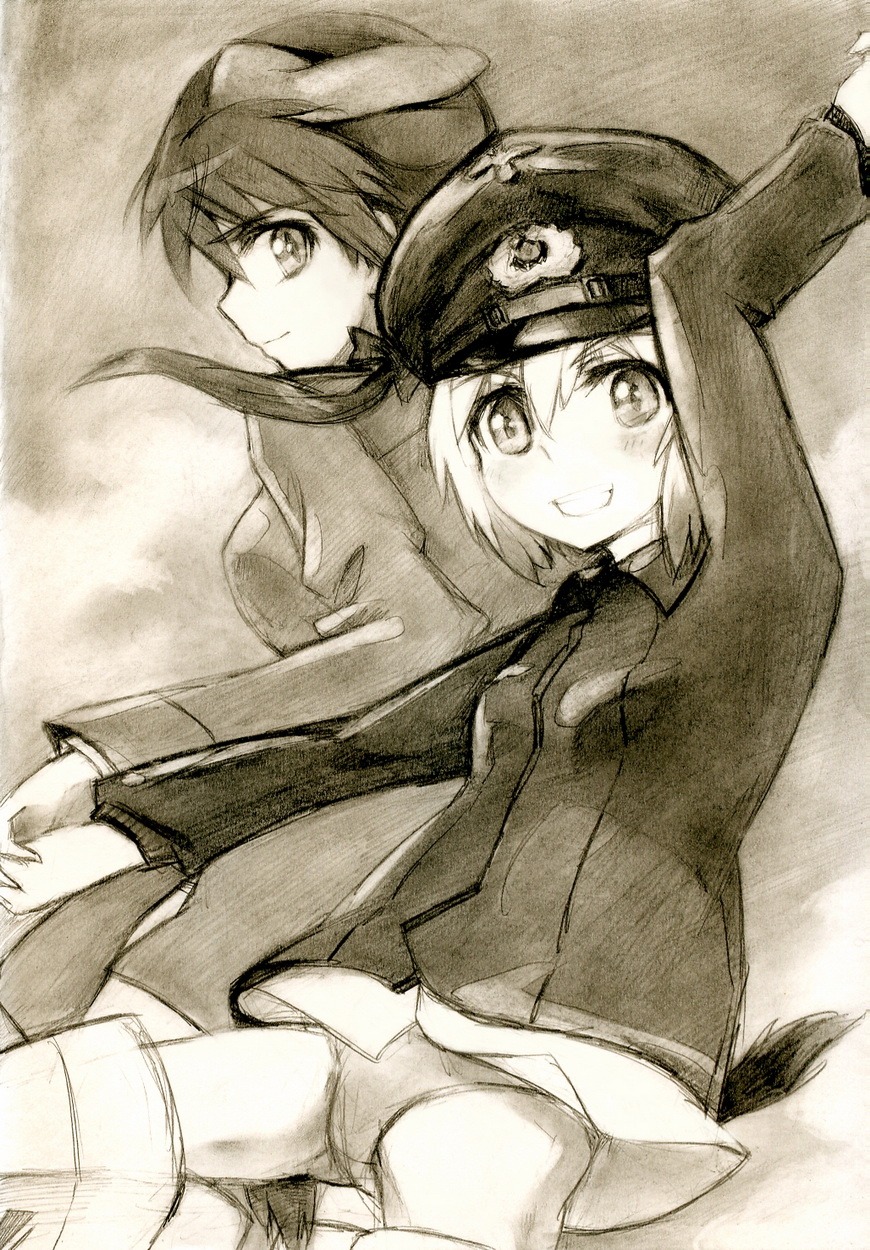 erica_hartmann gertrud_barkhorn kisetsu monochrome pantsu sketch strike_witches