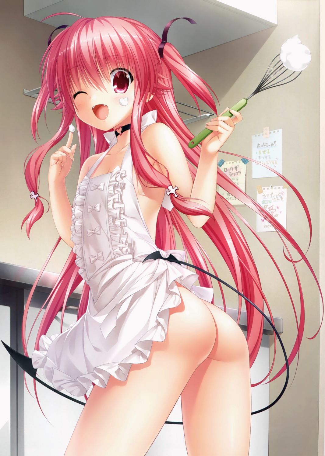 angel_beats! ass bottomless cream key loli na-ga naked_apron tail yoshioka_yui