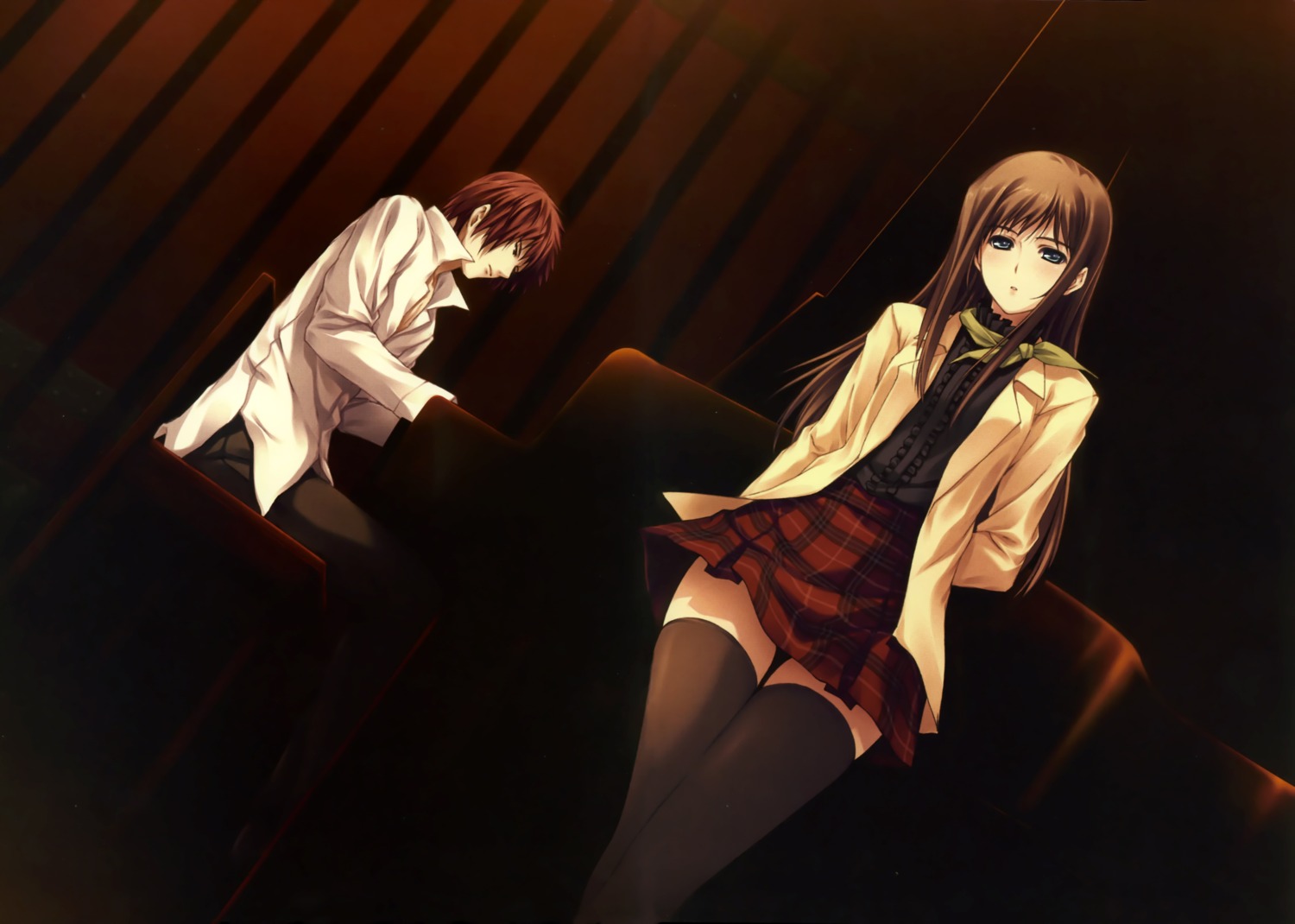 kudou_sousuke overfiltered pianissimo shirakawa_ayane sugina_miki thighhighs