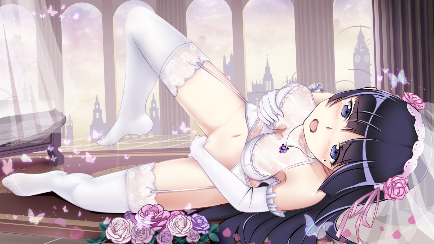 bottomless breast_grab edogawakid gokou_ruri lingerie masturbation ore_no_imouto_ga_konnani_kawaii_wake_ga_nai see_through stockings thighhighs wallpaper