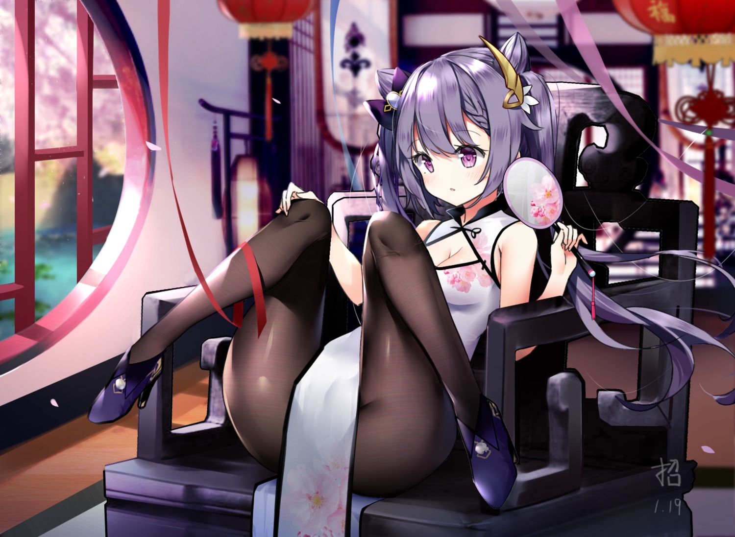 chinadress cleavage genshin_impact heels keqing pantyhose zhao_(pixiv12947327)