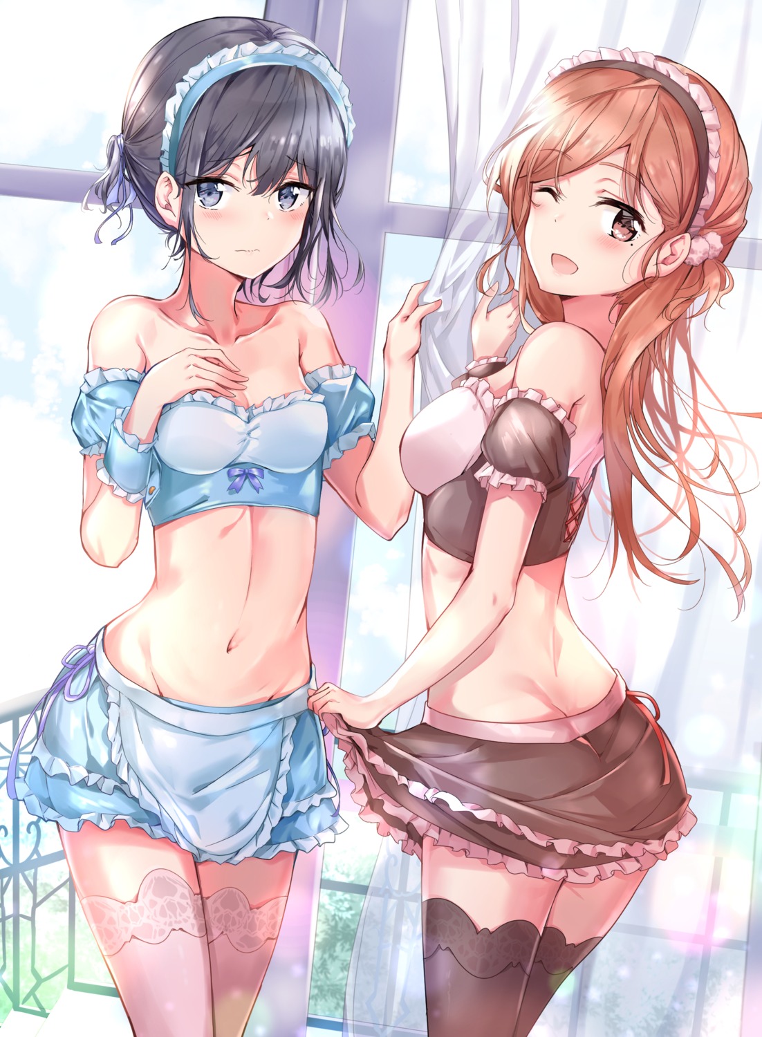 adagaki_aki breast_hold cleavage fujinomiya_neko maid masamune-kun_no_revenge skirt_lift sunhyun thighhighs