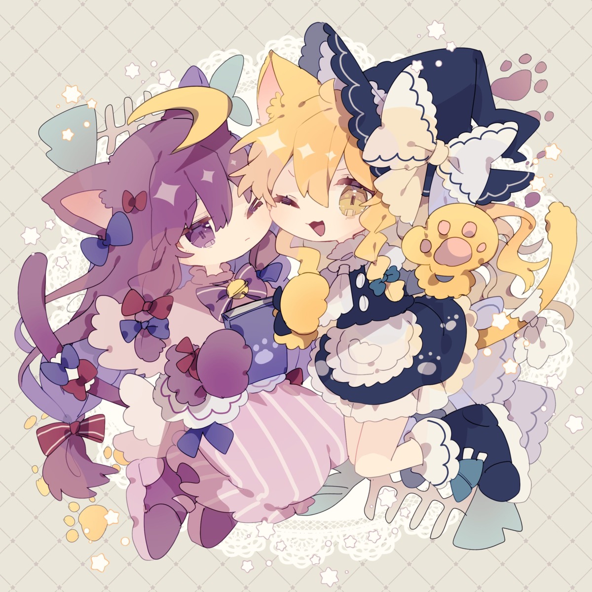 animal_ears chibi kirisame_marisa nekomimi nikorashika patchouli_knowledge tail touhou witch