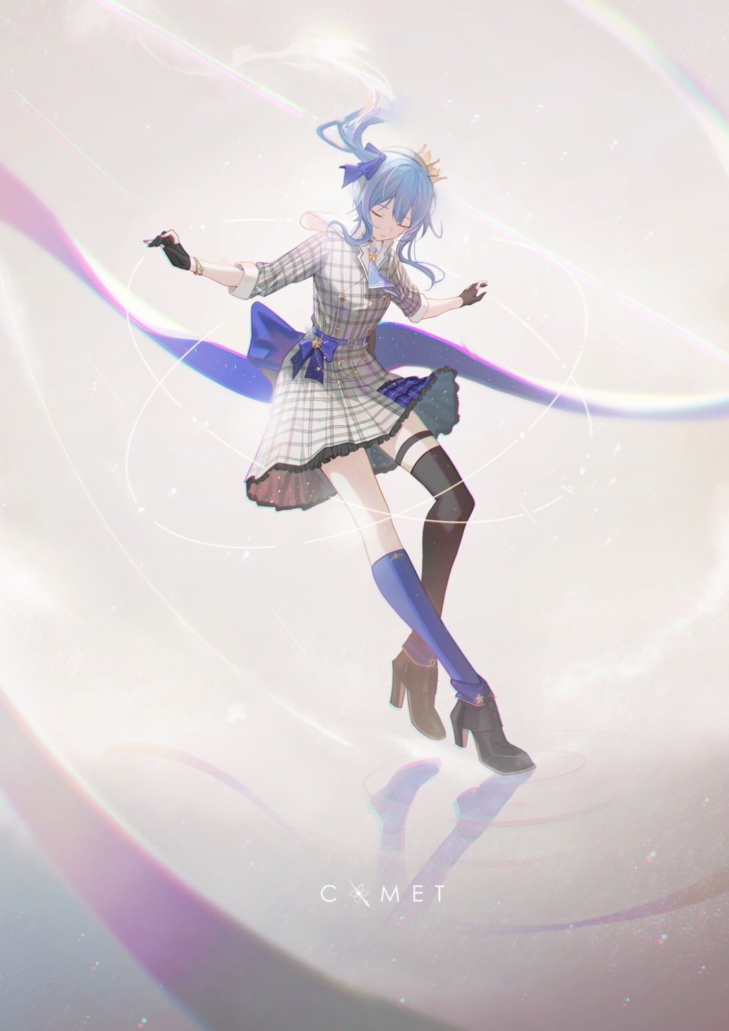 dress garter heels hololive hoshimachi_suisei krin skirt_lift thighhighs