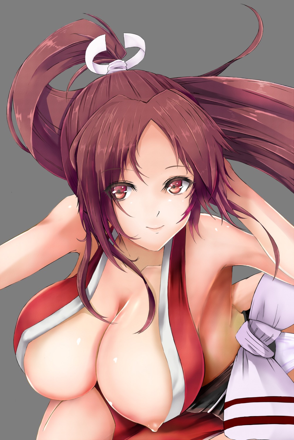 japanese_clothes king_of_fighters mobius_(artist) nipples no_bra open_shirt paper_texture shiranui_mai transparent_png