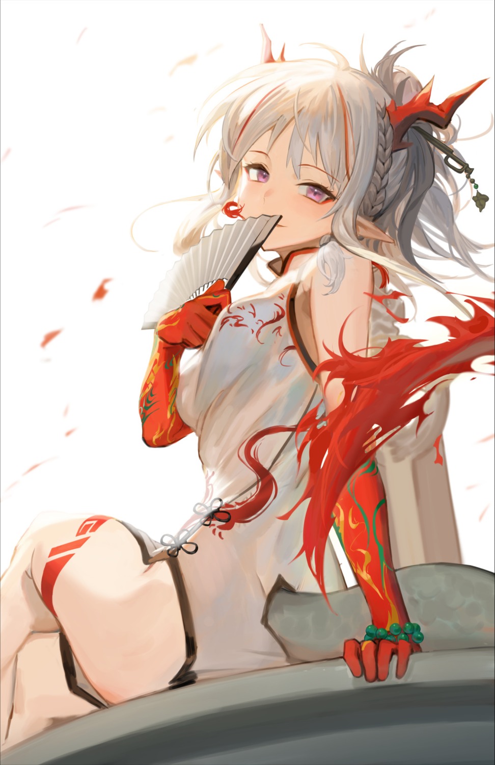 arknights chinadress ecien horns nian_(arknights) pointy_ears tail tattoo