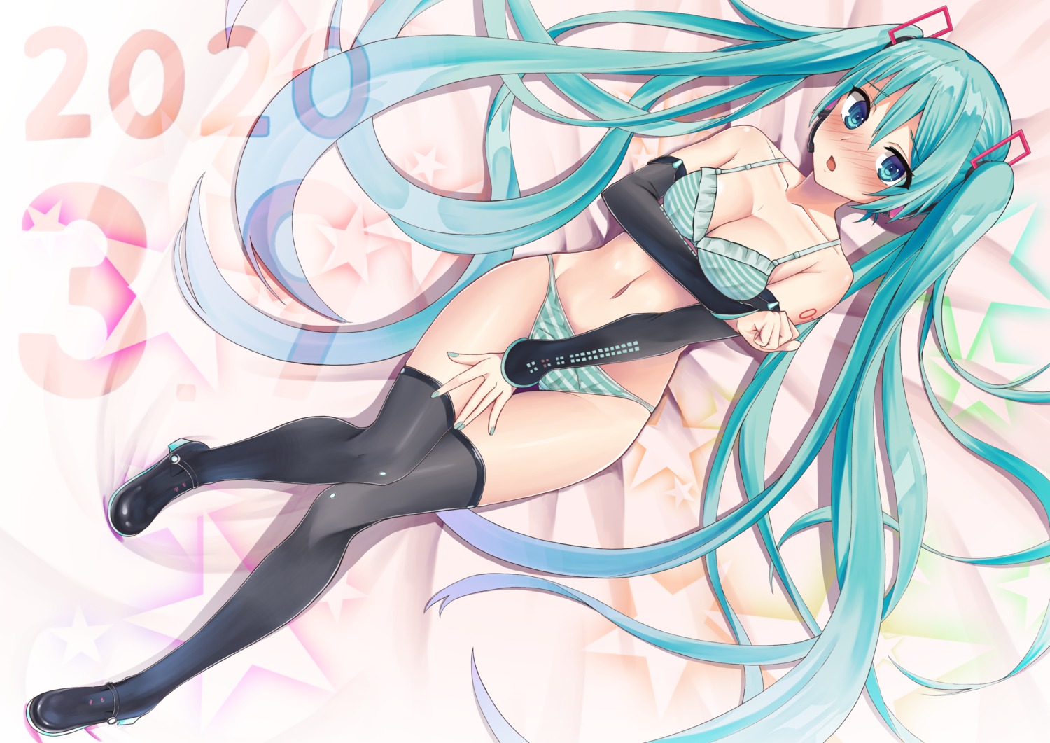 b449 bra breast_hold hatsune_miku headphones heels pantsu shimapan thighhighs vocaloid