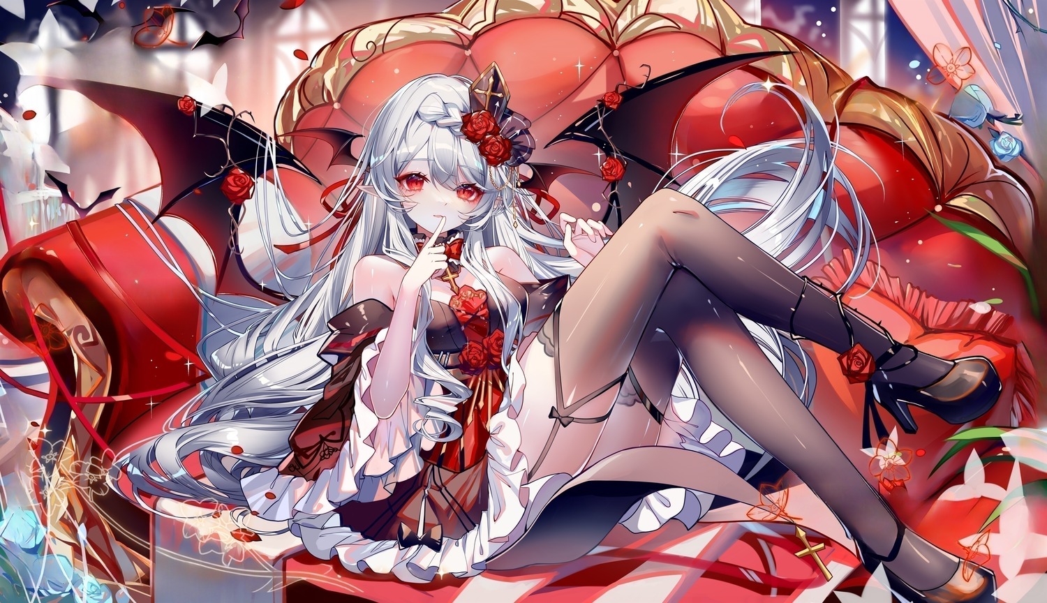 artist_revision detexted devil dress heels lolita_fashion no_bra pointy_ears sheya stockings thighhighs wings