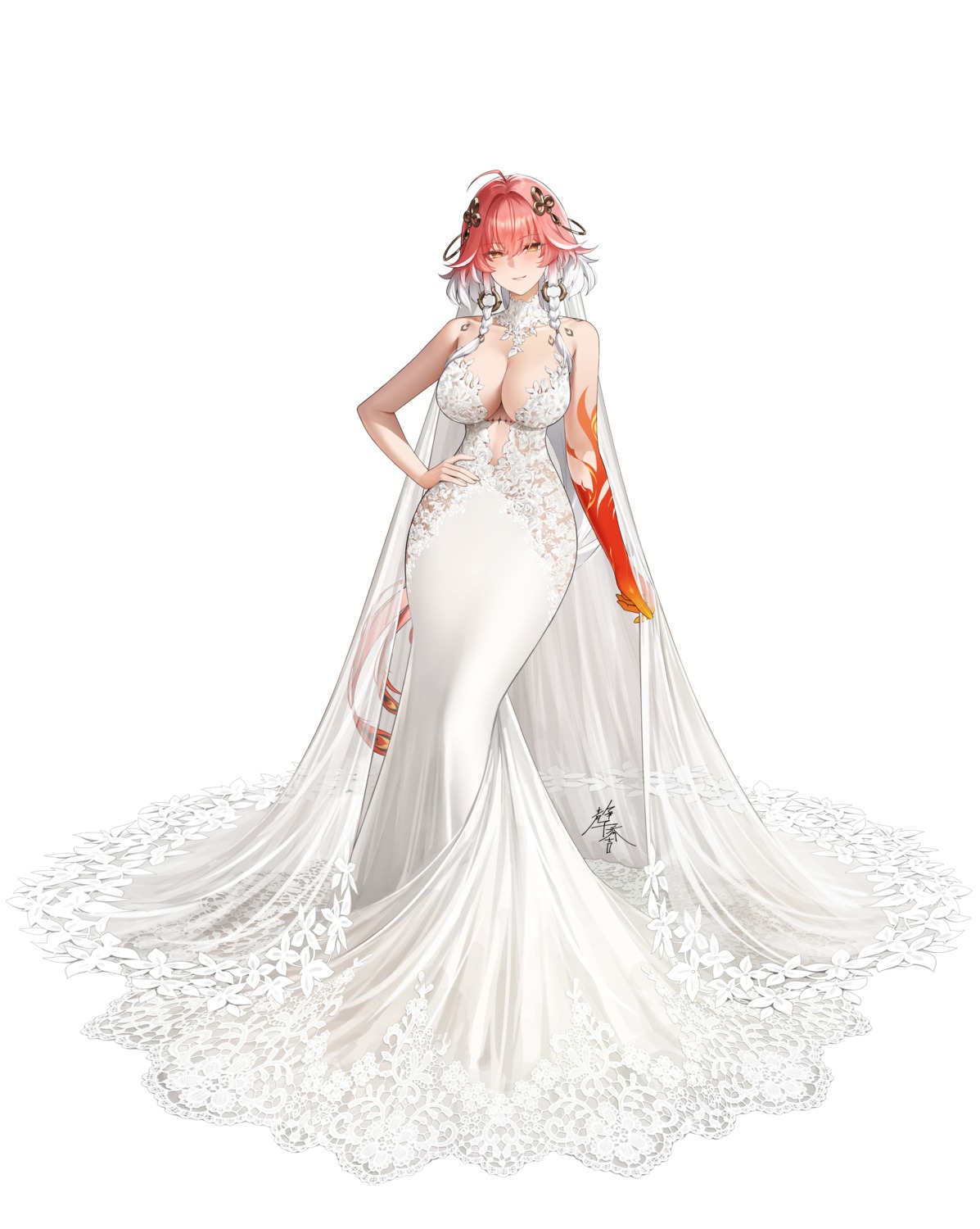 changli dress no_bra shizuko_hideyoshi tattoo wedding_dress wuthering_waves