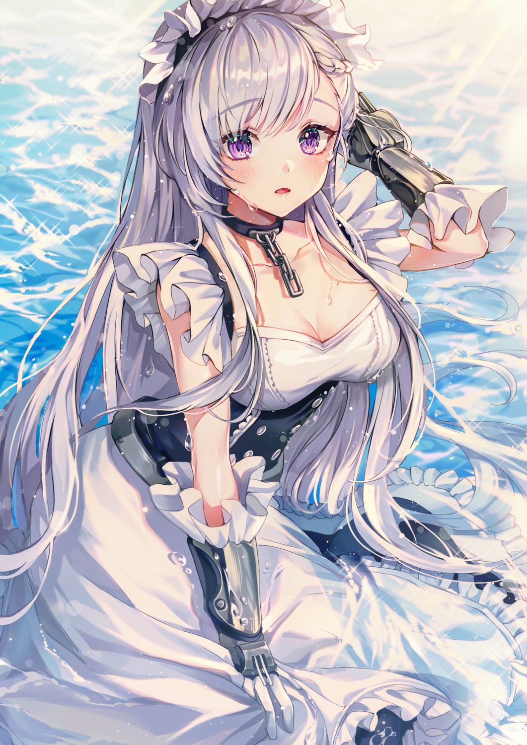 azur_lane belfast_(azur_lane) cleavage maid ttosom wet wet_clothes