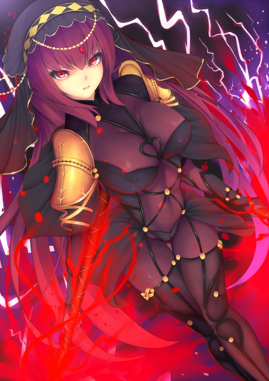 bodysuit fate/grand_order genjung scathach_(fate/grand_order) weapon