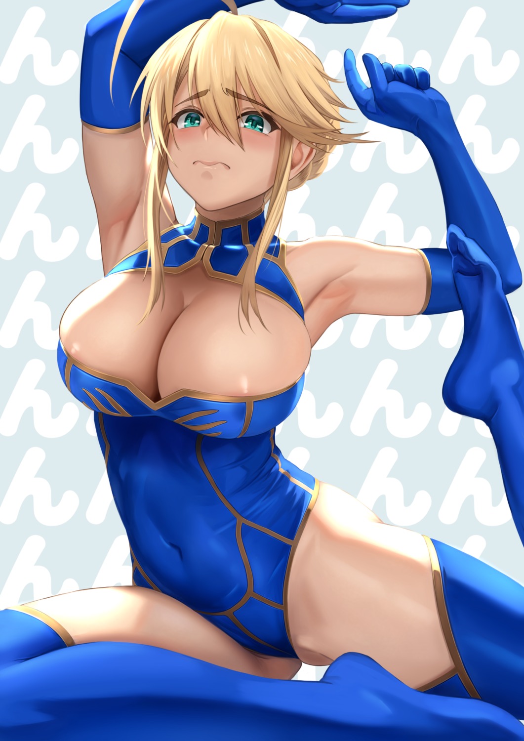 areola artoria_pendragon_(lancer) fate/grand_order feet leotard no_bra thighhighs wardrobe_malfunction yamaneko_(tkdrumsco)