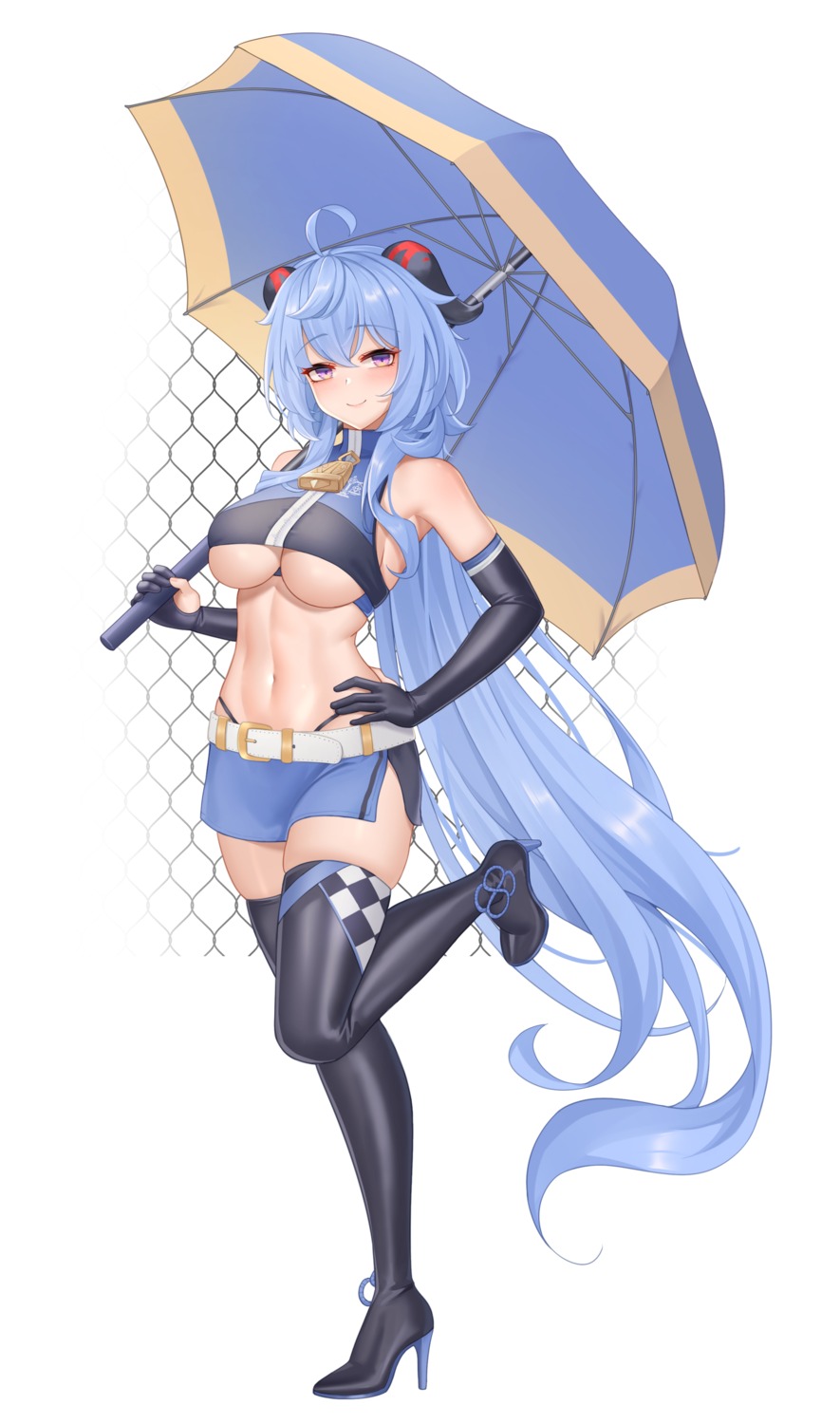 ganyu genshin_impact heels horns no_bra pantsu thighhighs umbrella underboob wei_xiao