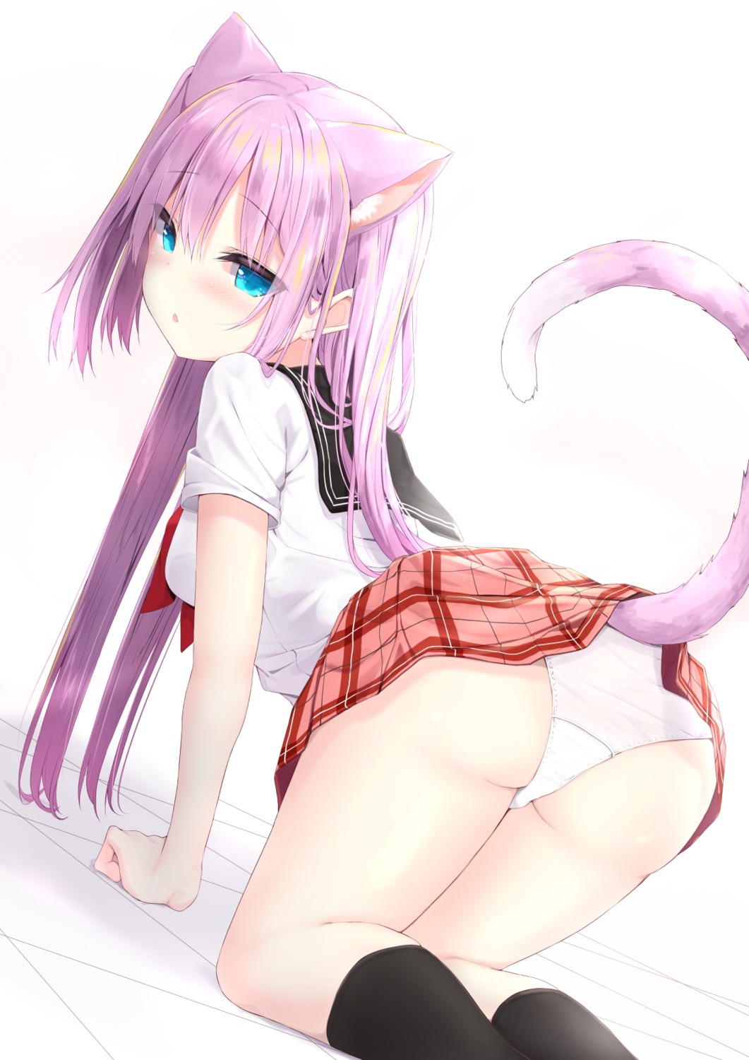 animal_ears ass fairy_eye nekomimi pantsu sakuraba_moeka seifuku skirt_lift tail